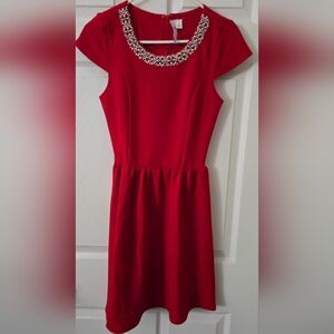 Alya Women's Red Beaded Collar Dress - Small